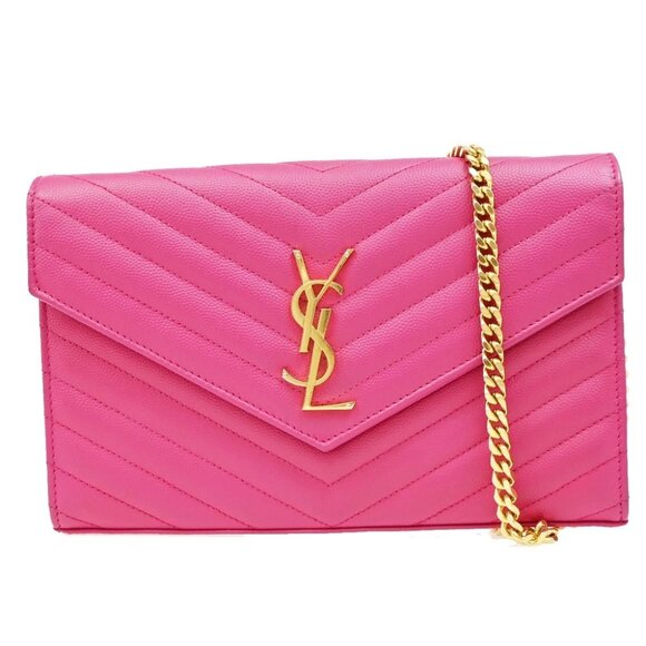 SAINT LAURENT YSL 2Way Chain Envelope Shoulder Clutch Bag Pink GHW 50RL256 - Picture 1 of 16